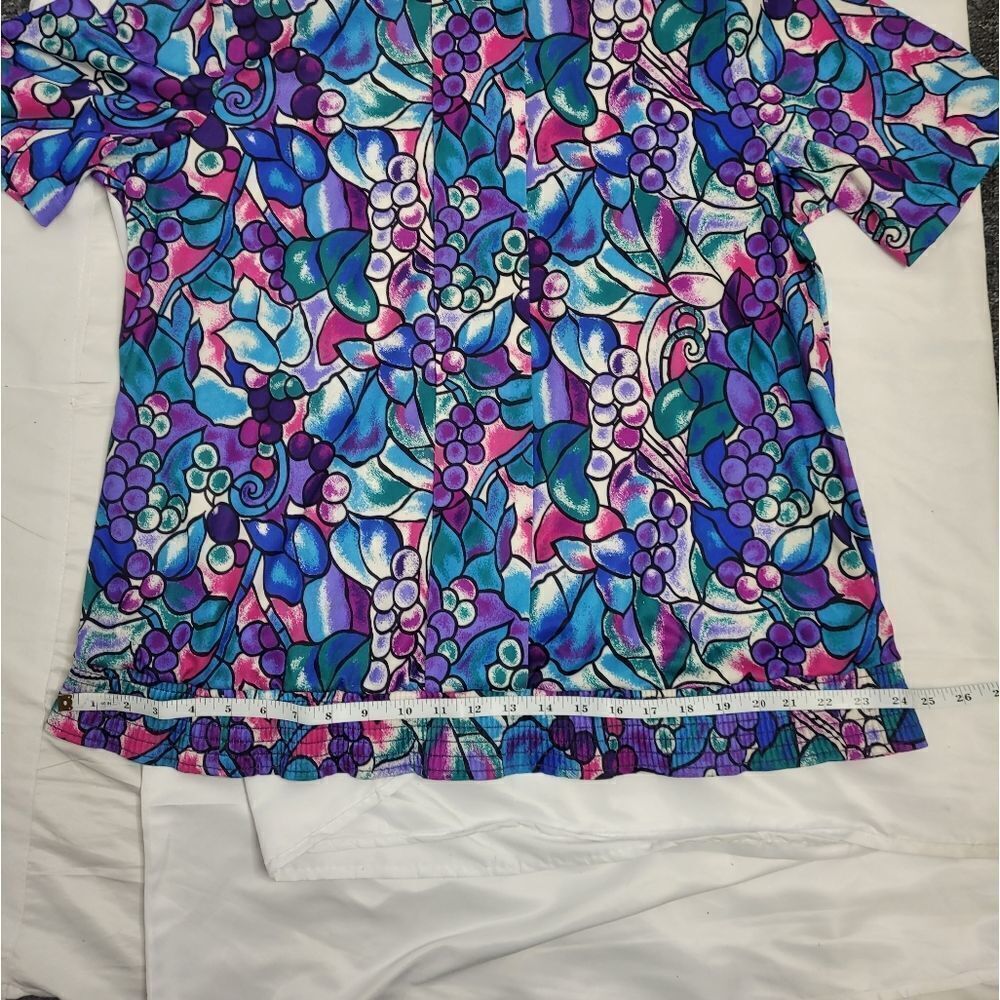 VINTAGE 80s blouse grapes fruit print short sleeve blouse top XL - Picture 10 of 11